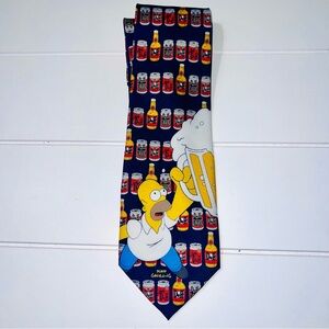 The Simpsons Homer Duff Beer Novelty Tie Navy Background Vtg 2004 Matt Groening